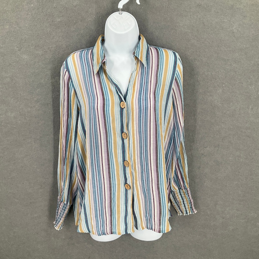 Mille Gabrielle Unique Spectrum Striped Button‎ Up Shirt Women Sz M Hippie Boho
